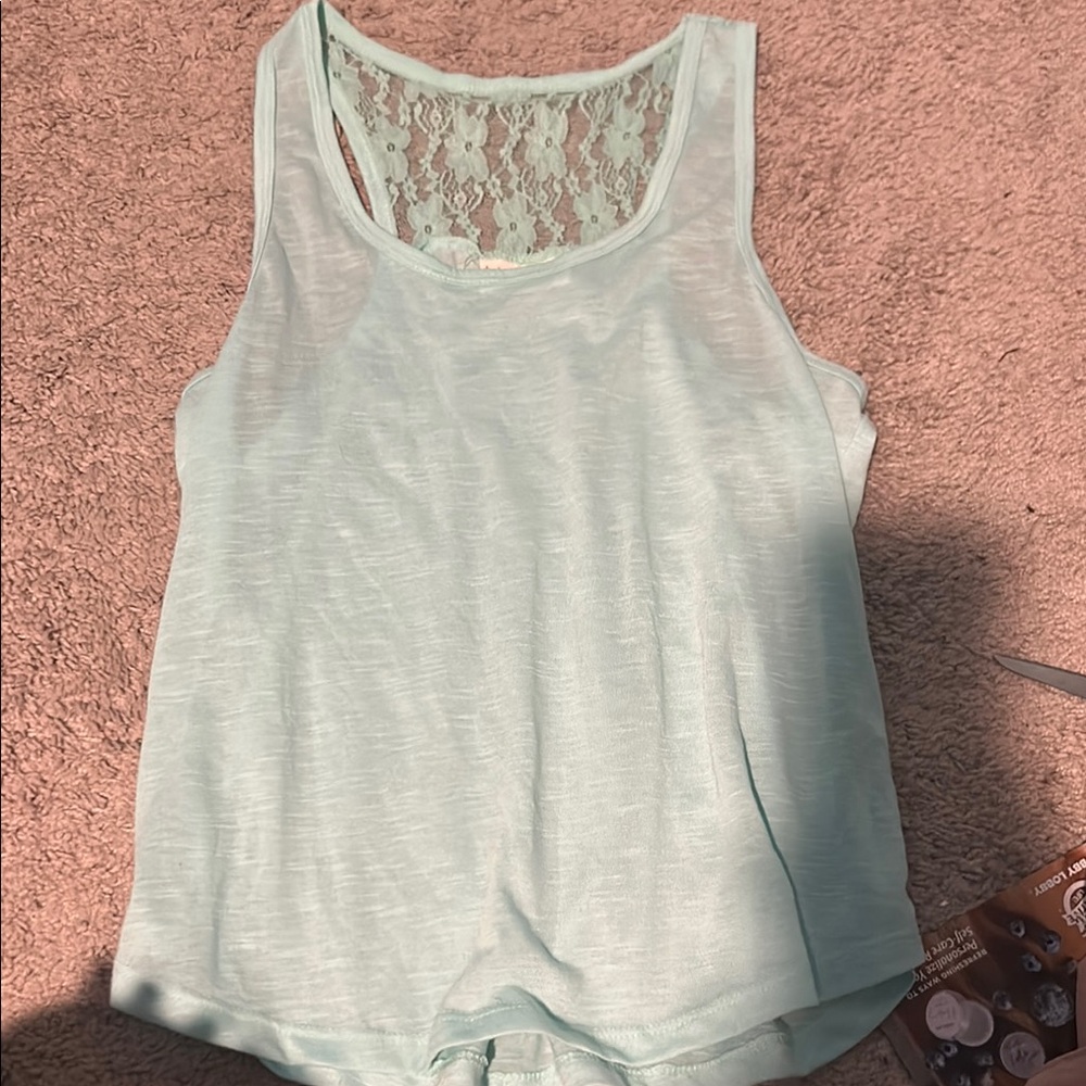 Bobbie Brooks Light Blue Lace Back Tank Top